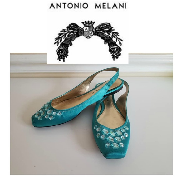 ANTONIO MELANI Shoes - ANTONIO MELANI TEAL SATIN BEADED FLATS 8.5